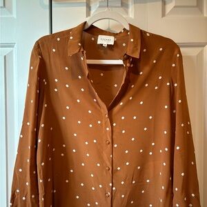 Sezane camel polkadot silk blouse / shirt